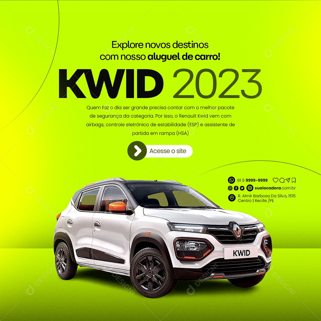 Explore Novos Destinos Com Nosso Aluguel de Carro Kwid 2023 Social Media PSD Editável