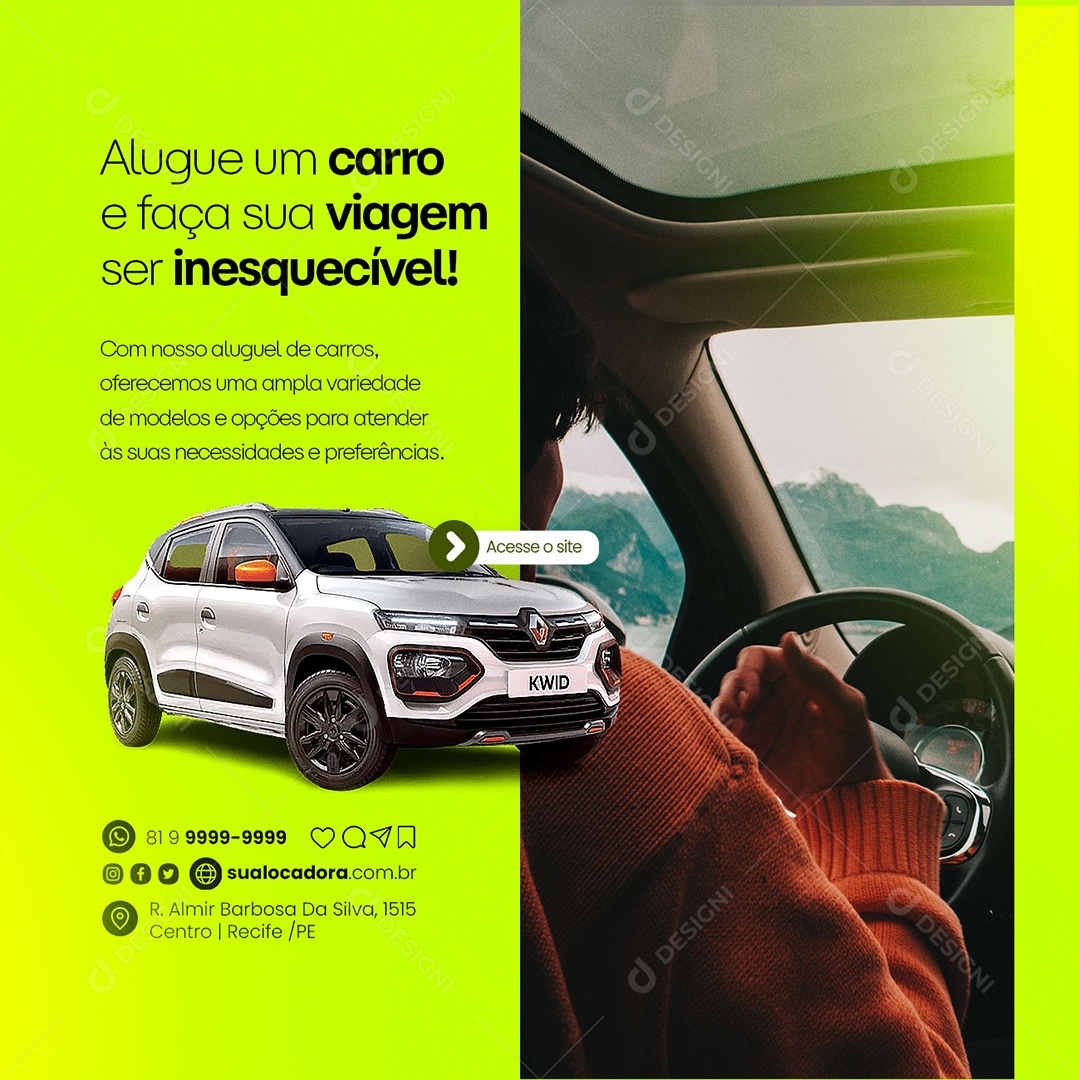Alugue Um Carro e Faça Sua Viagem Ser Inesquecível Aluguel de Carros Social Media PSD Editável