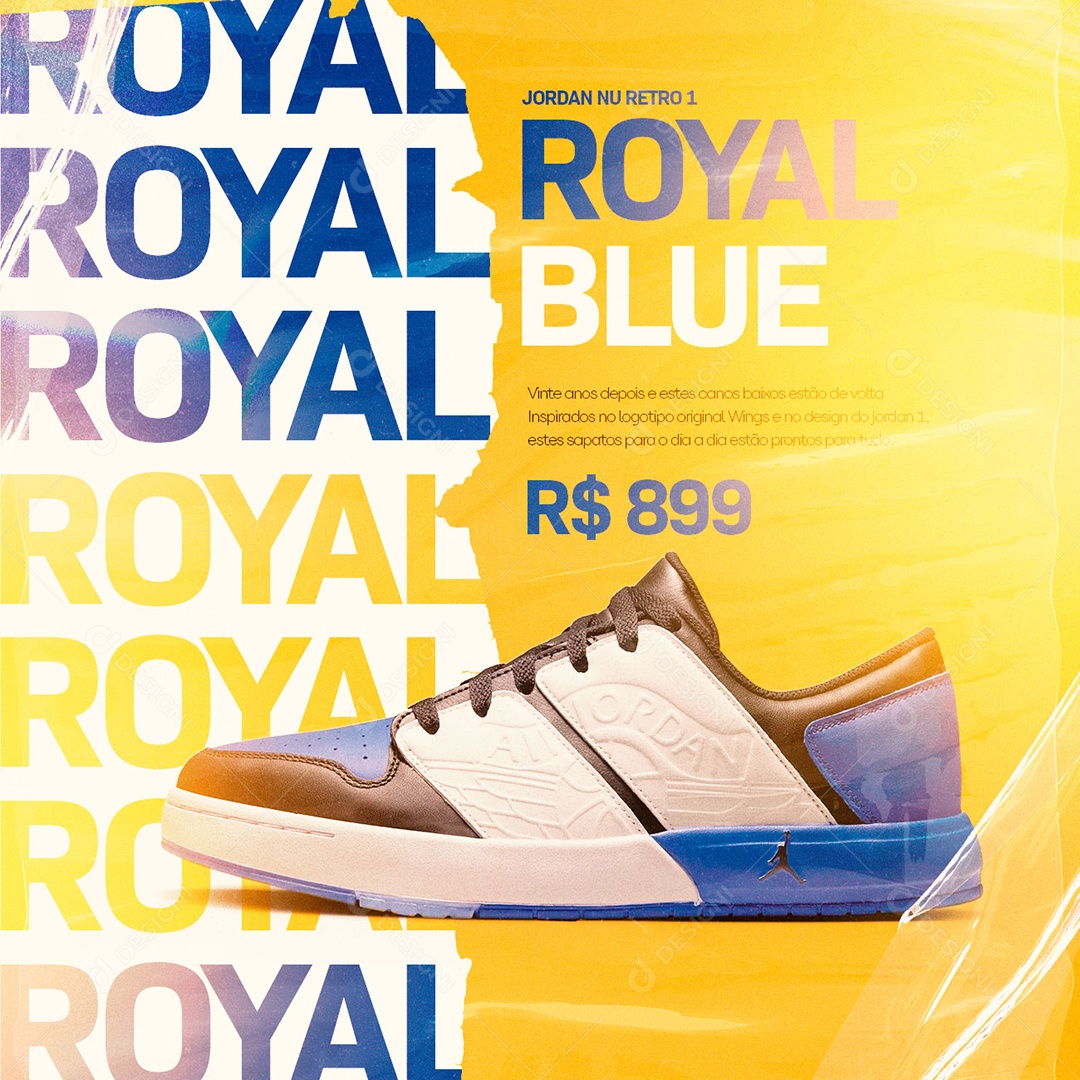 Jordan Nu Retro 1 Royal Blue 899,00 Loja de Tênis Social Media PSD Editável