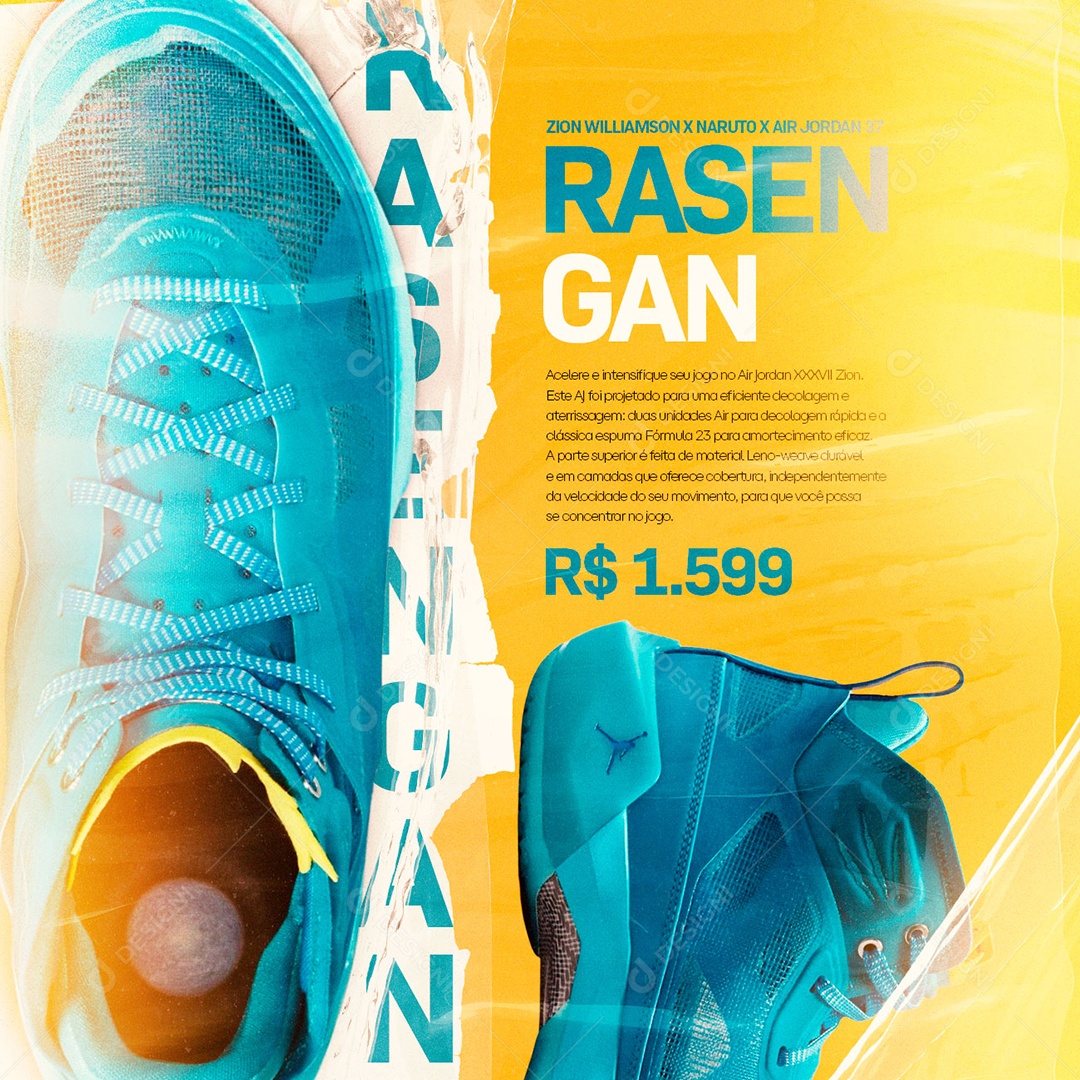 Zion Williamson X Naruto X Air Jordan 37 Loja de Tênis Social Media PSD Editável