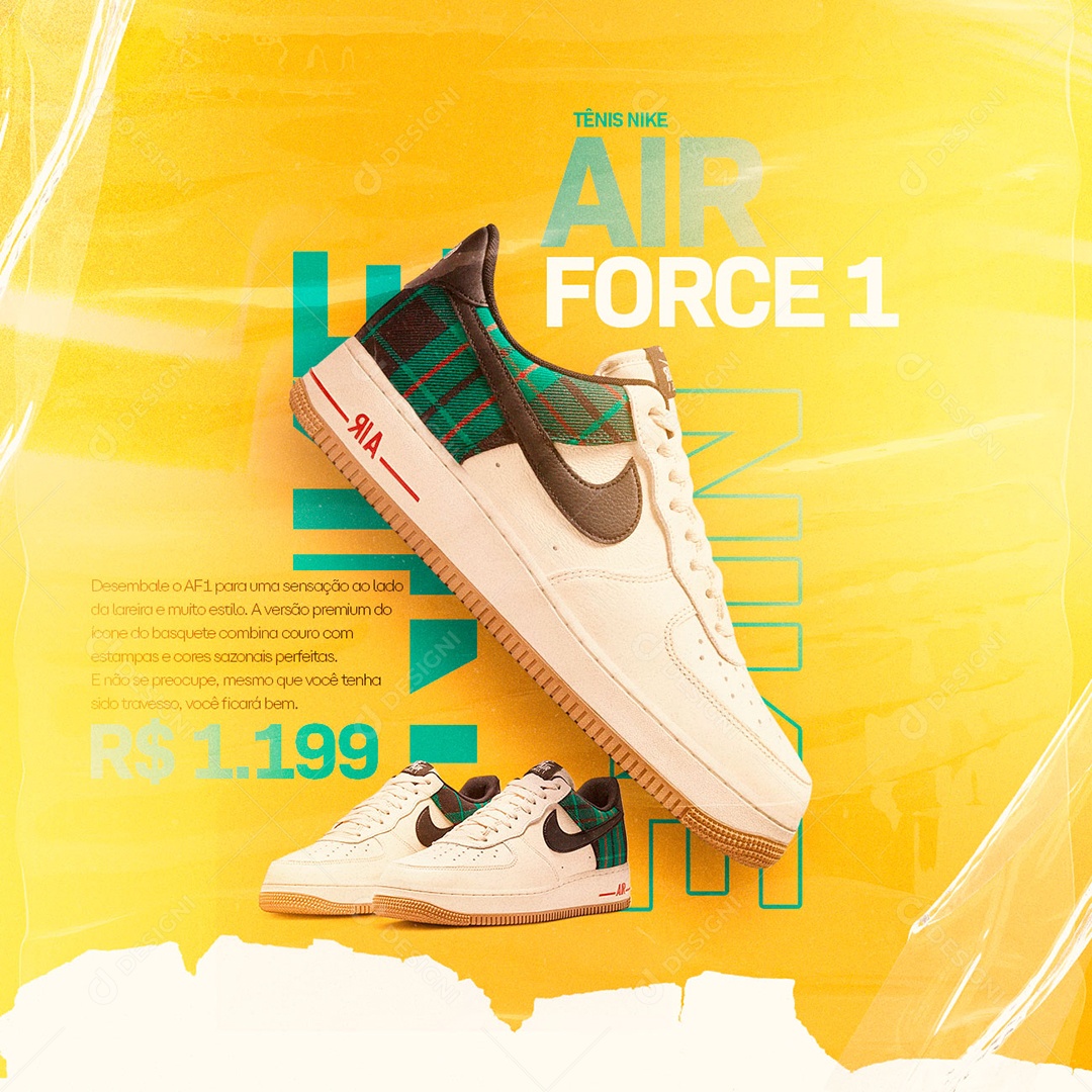 Tênis Nike Air Force-1 1,199 Loja de Tênis Loja de Tênis Social Media PSD Editável