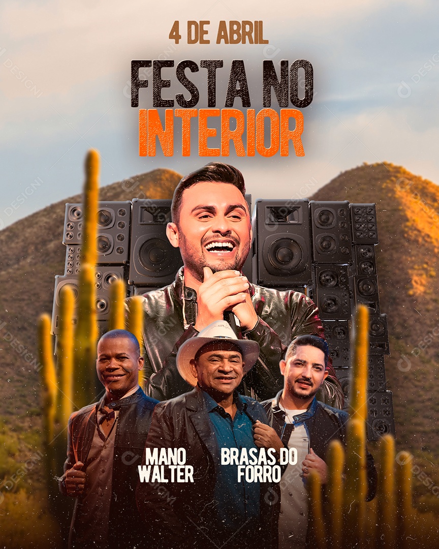 Festa No Interior Mano Walter Brasas Do Forró Flyer Social Media PSD Editável