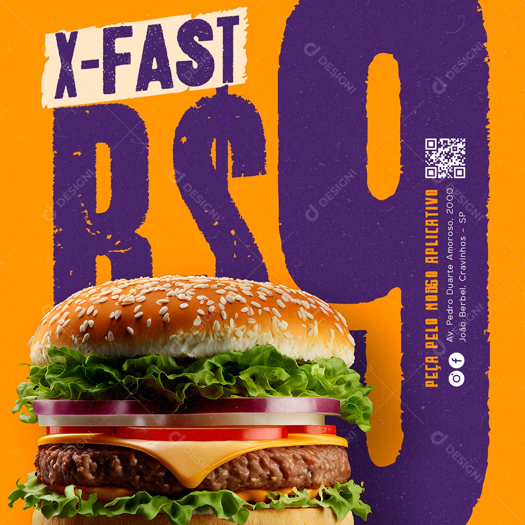 Peça Pelo Nosso Aplicativo X-Fast 9,00 Hamburgueria Social Media PSD Editável