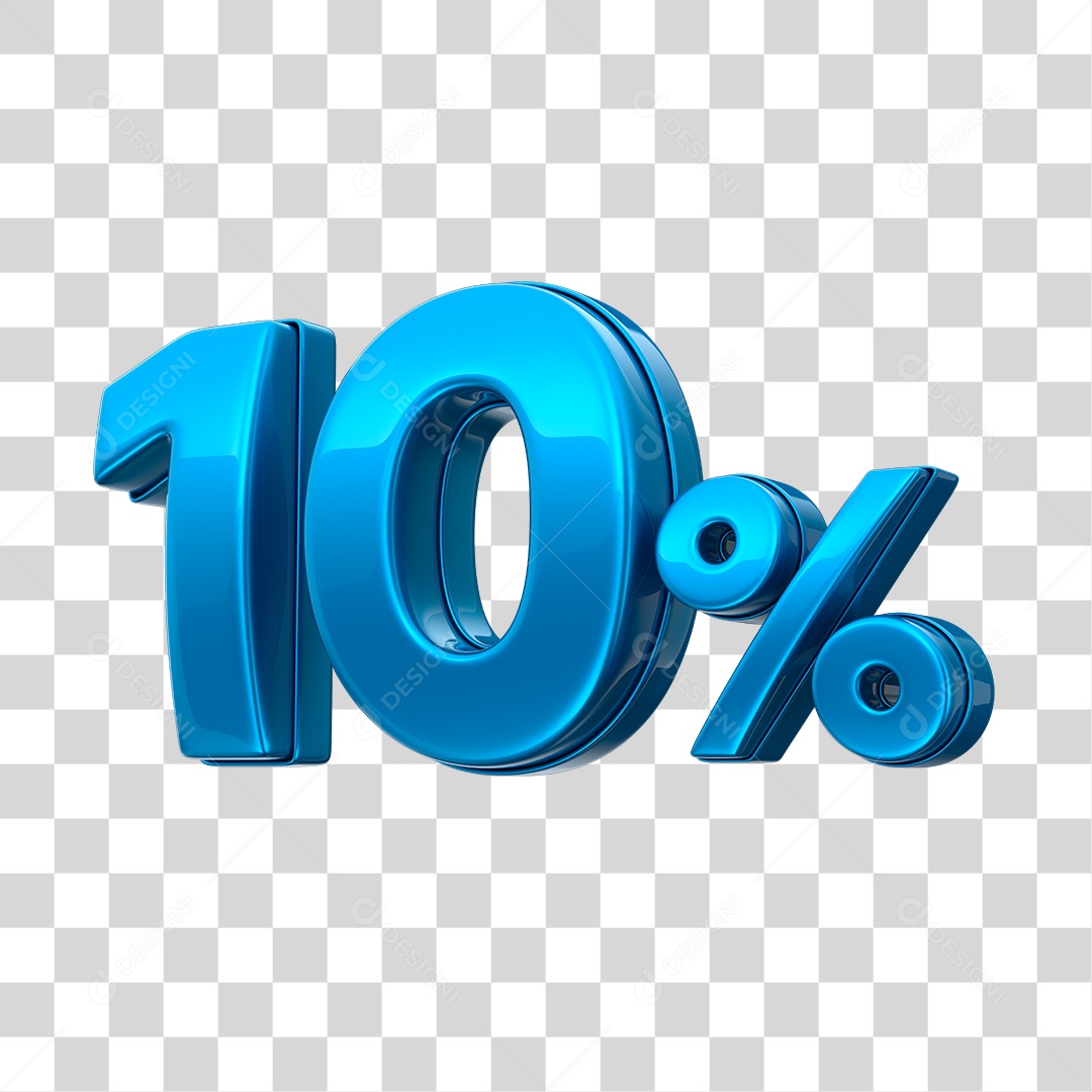 Número 3D 10% Elemento Azul Para Composição PNG Transparente