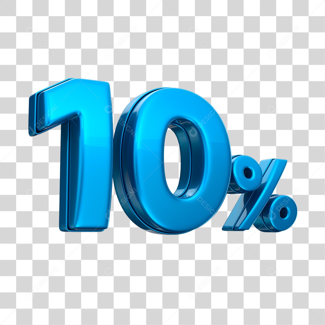 Número 3D 10% Elemento Azul Para Composição PNG Transparente