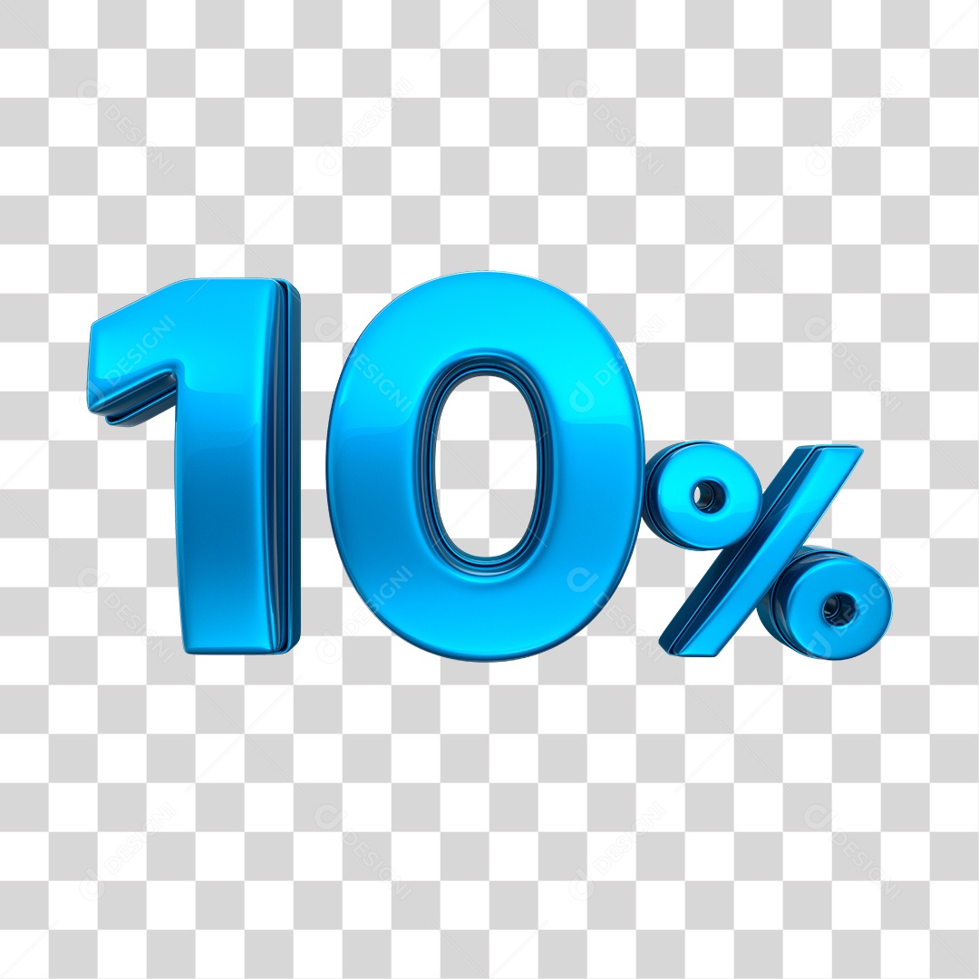 Número 3D 10% Elemento Azul Para Composição PNG Transparente