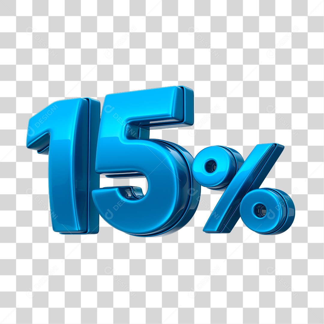 Número 3D 15% Elemento Azul Para Composição PNG Transparente