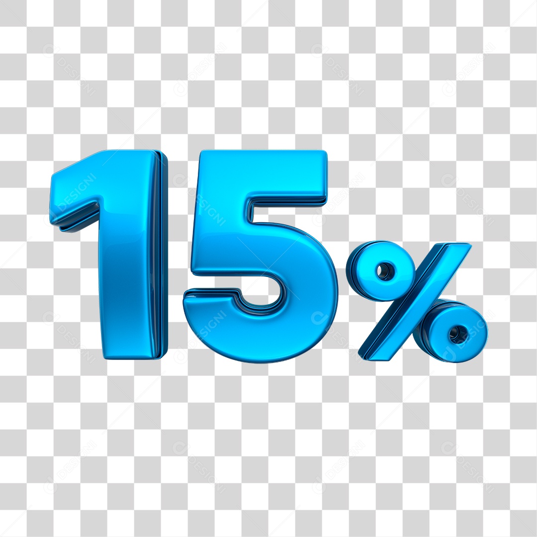 Número 3D 15% Elemento Azul Para Composição PNG Transparente