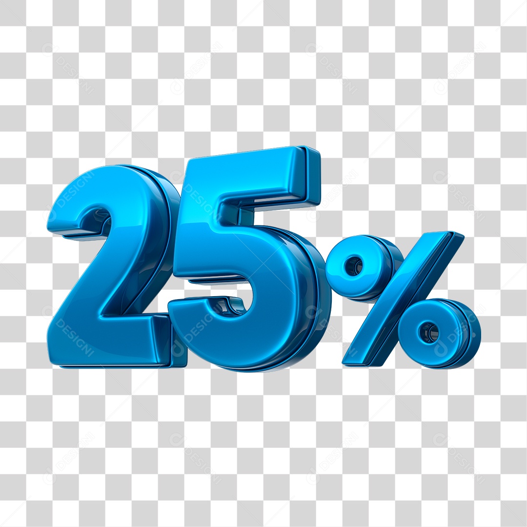 Número 3D 25% Elemento Azul Para Composição PNG Transparente