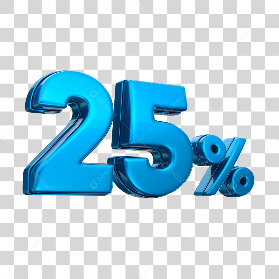 Número 3D 25% Elemento Azul Para Composição PNG Transparente