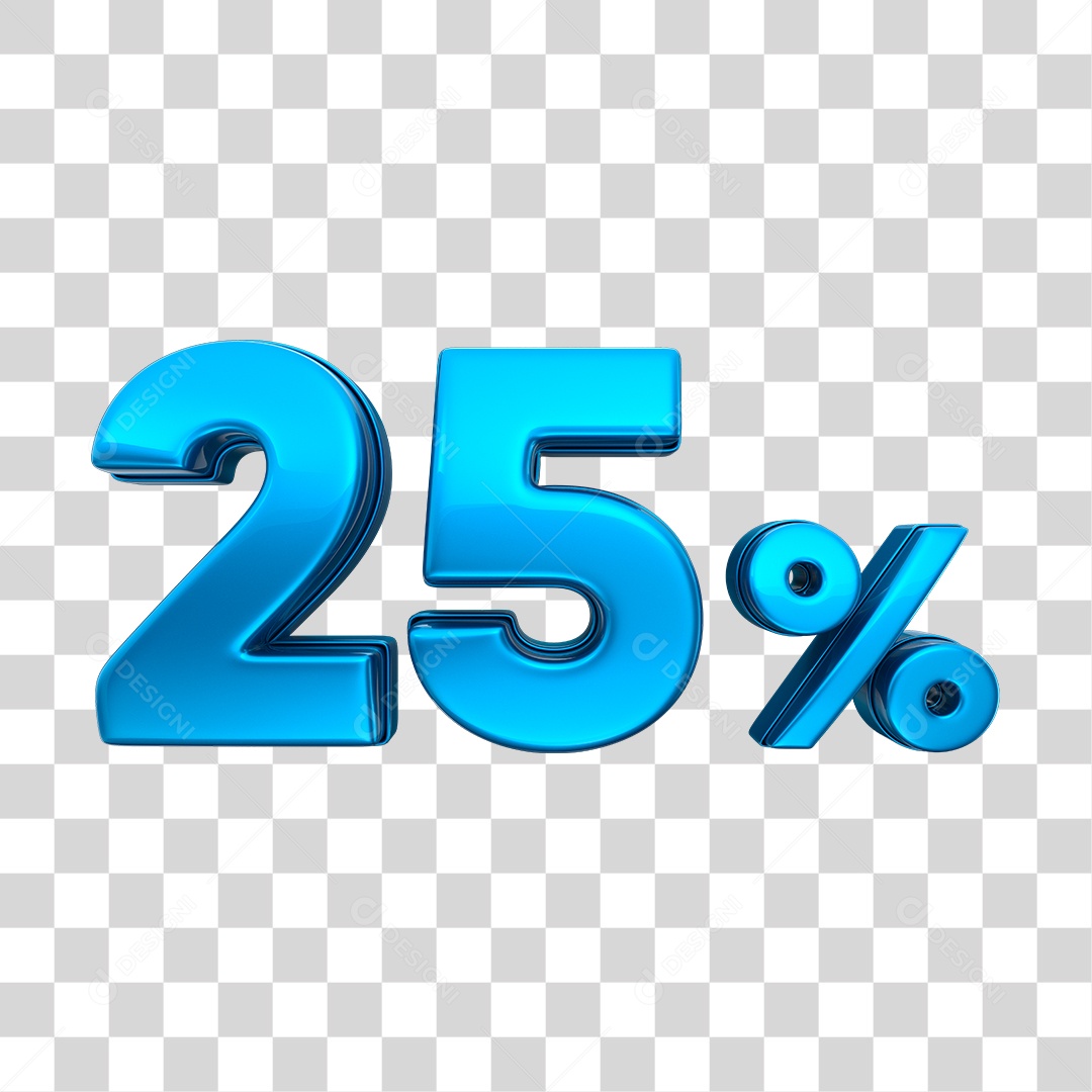 Número 3D 25% Elemento Azul Para Composição PNG Transparente