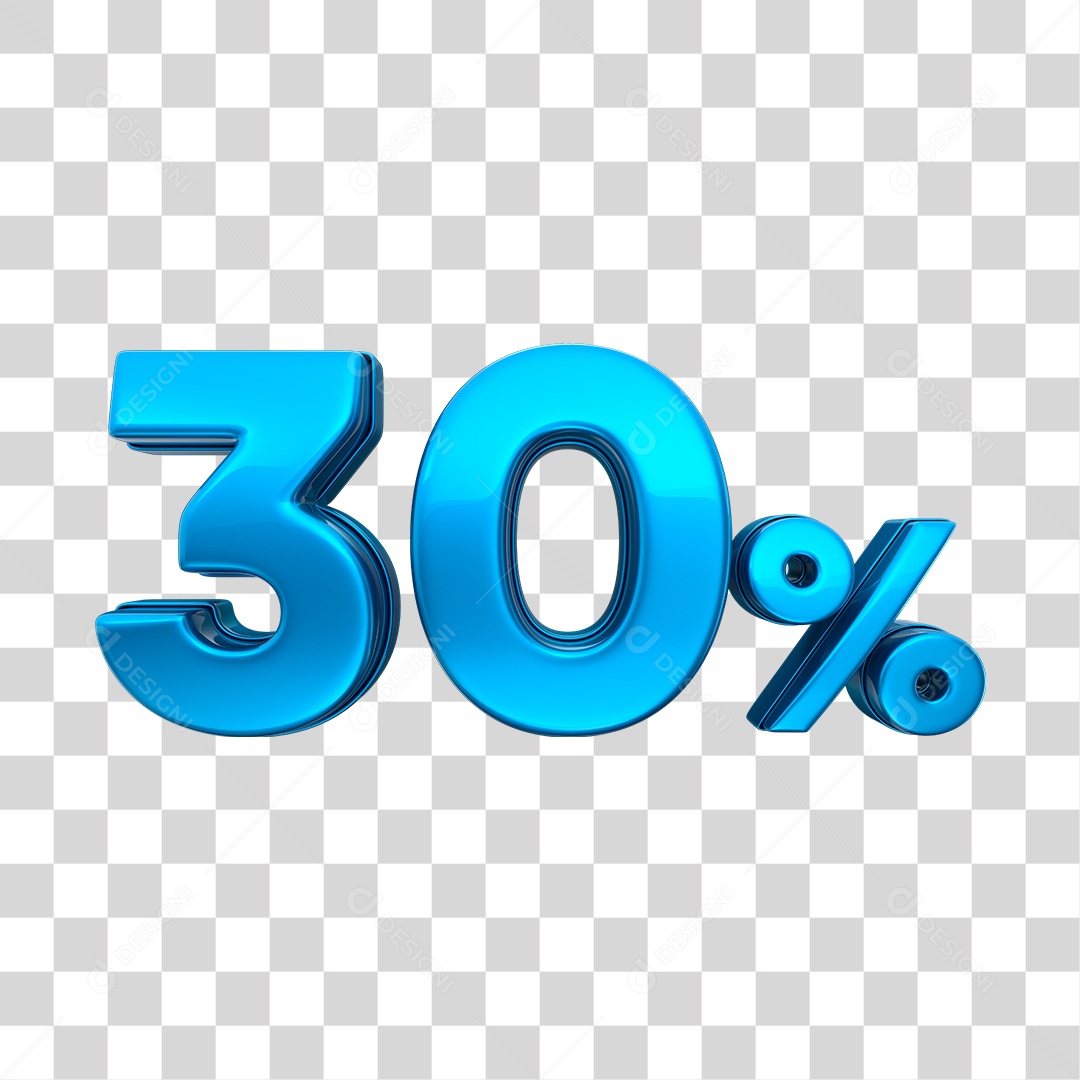 Número 3D 30% Elemento Azul Para Composição PNG Transparente