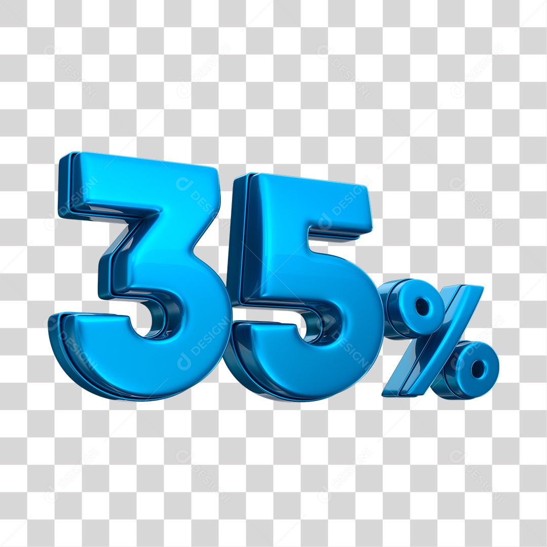 Número 3D 35% Elemento Azul Para Composição PNG Transparente