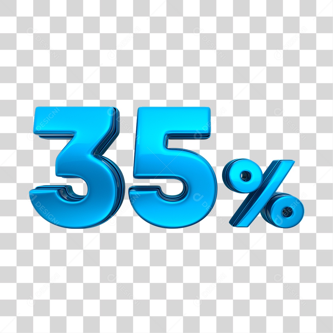 Número 3D 35% Elemento Azul Para Composição PNG Transparente
