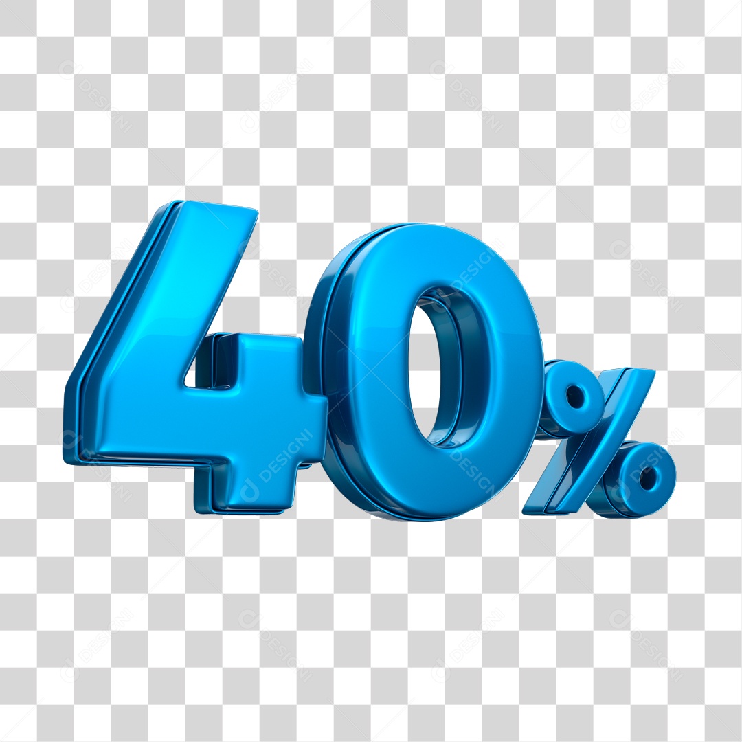 Número 3D 40% Elemento Azul Para Composição PNG Transparente