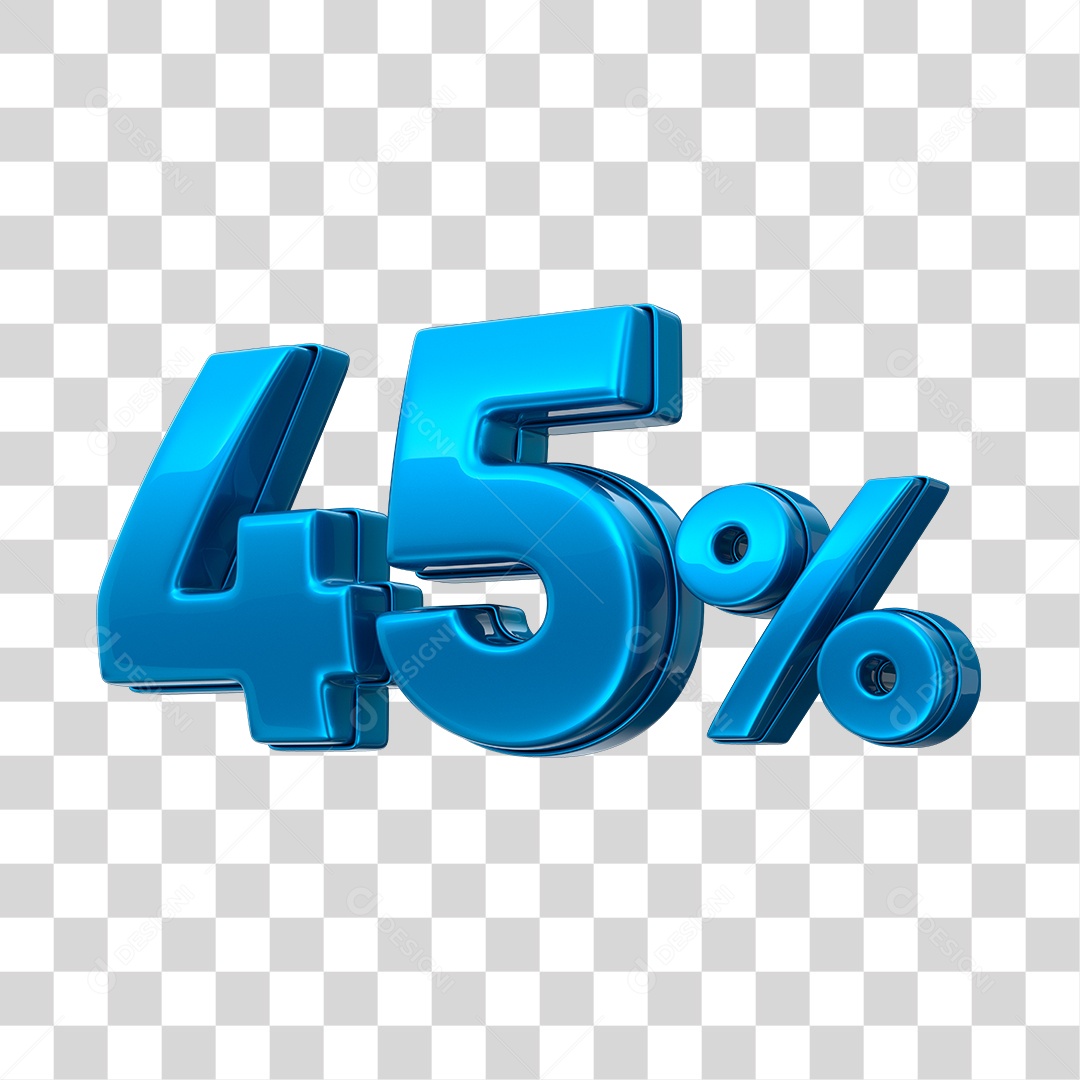 Número 3D 45% Elemento Azul Para Composição PNG Transparente