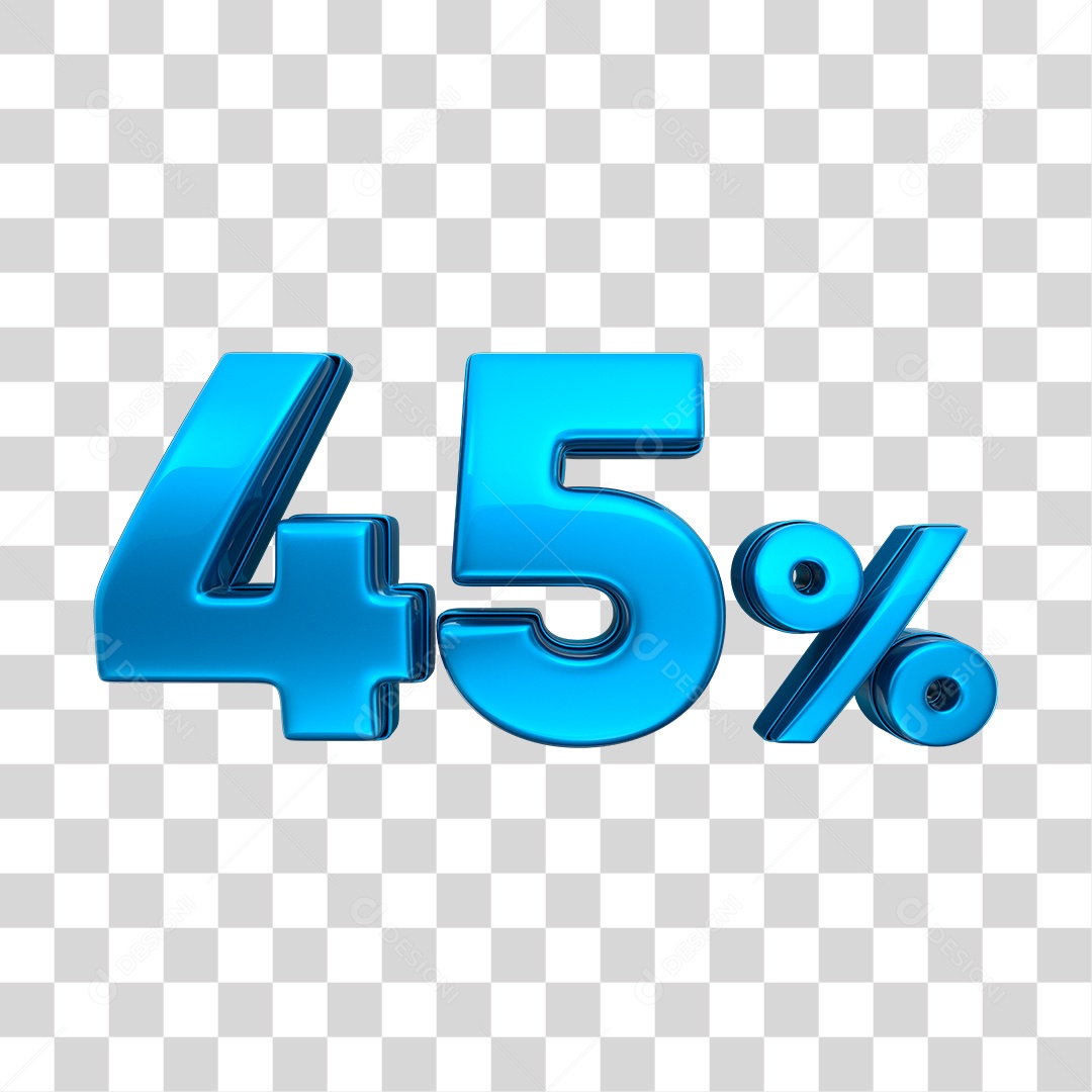 Número 3D 45% Elemento Azul Para Composição PNG Transparente
