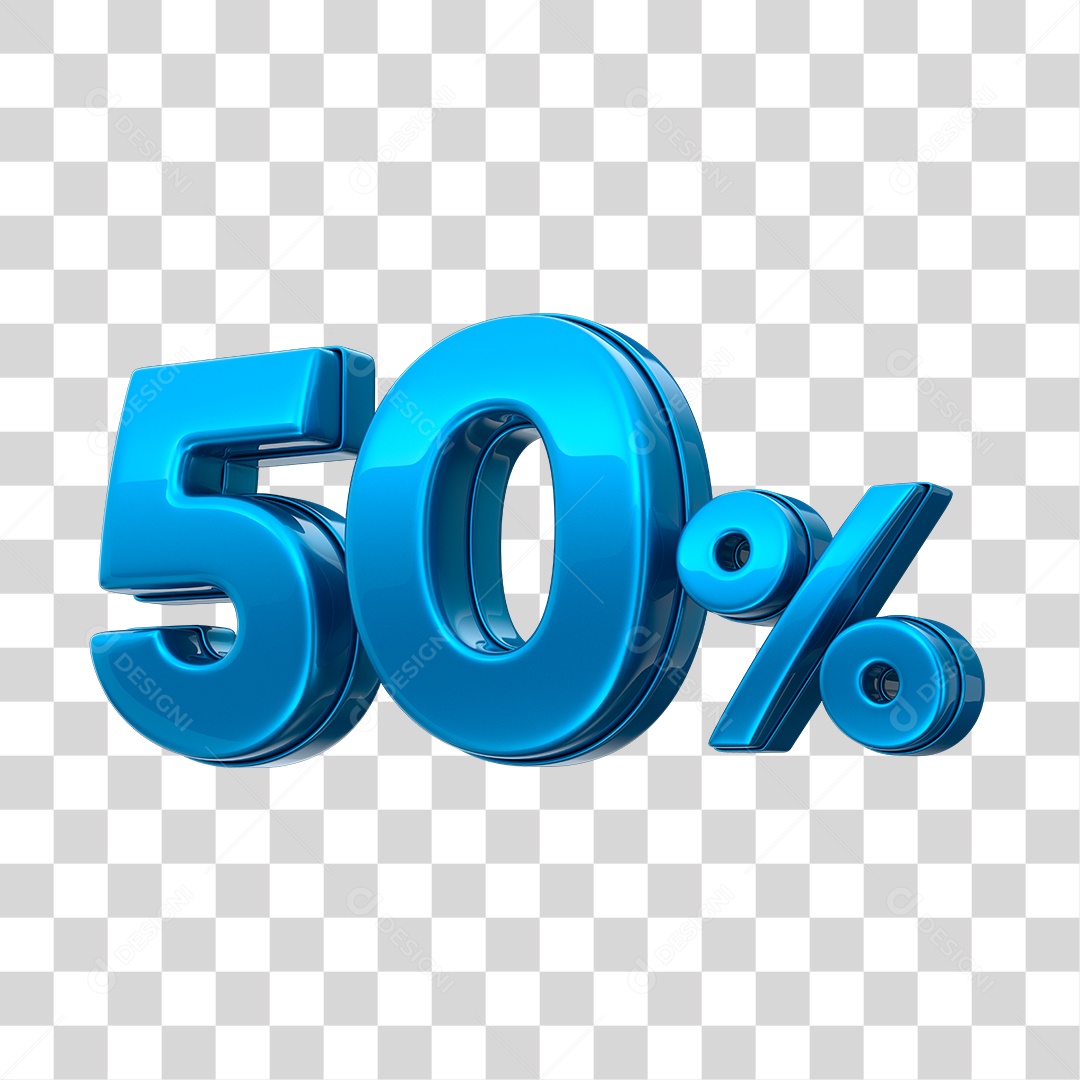 Número 3D 50% Elemento Azul Para Composição PNG Transparente