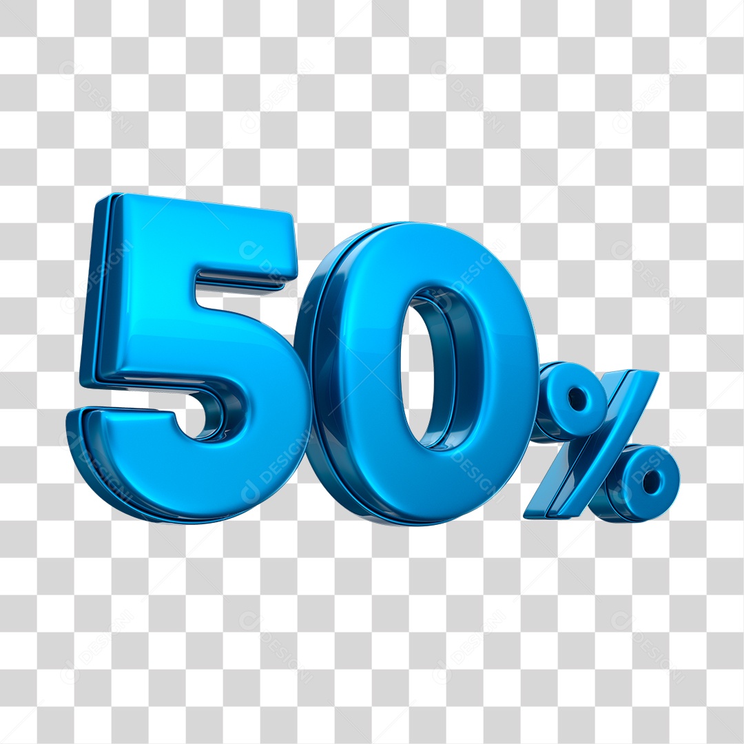 Número 3D 50% Elemento Azul Para Composição PNG Transparente