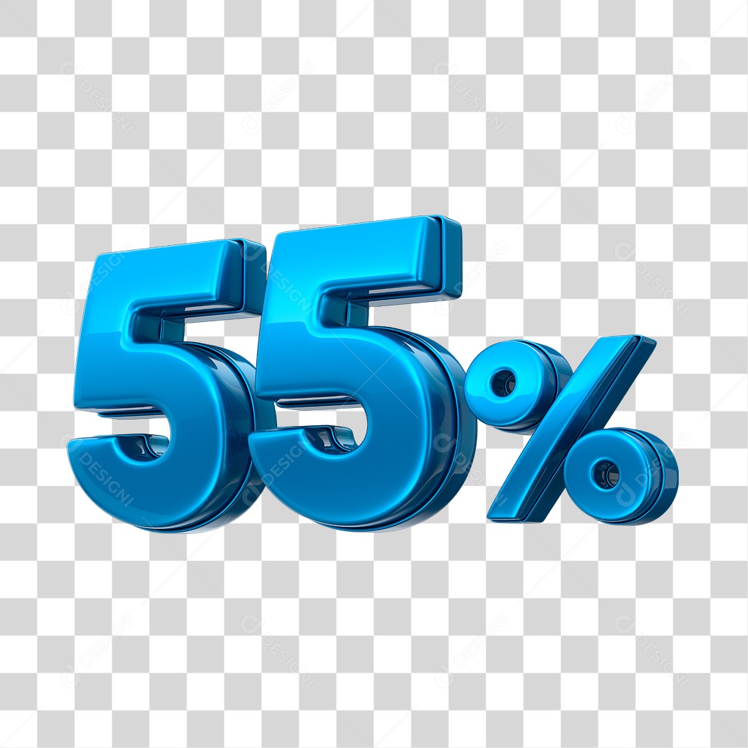 Número 3D 55% Elemento Azul Para Composição PNG Transparente