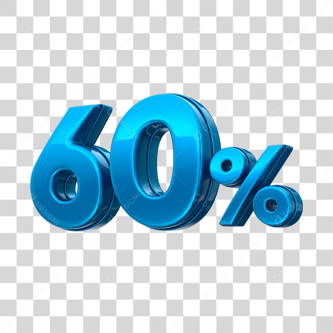 Número 3D 60% Elemento Azul Para Composição PNG Transparente