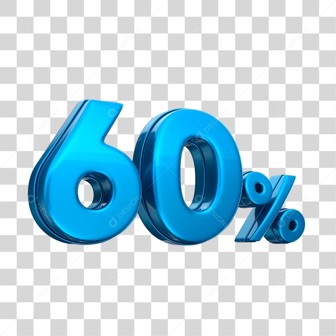 Número 3D 60% Elemento Azul Para Composição PNG Transparente
