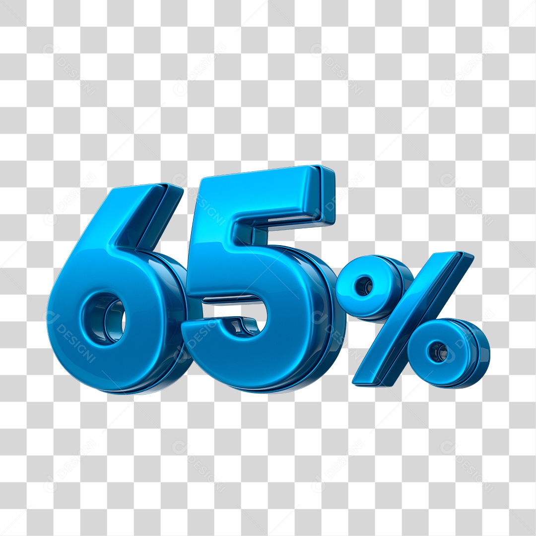 Número 3D 65% Elemento Azul Para Composição PNG Transparente