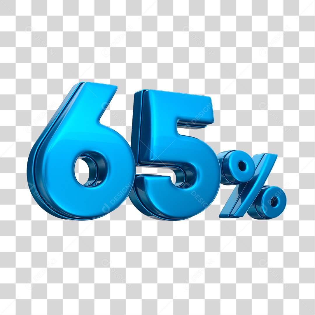 Número 3D 65% Elemento Azul Para Composição PNG Transparente