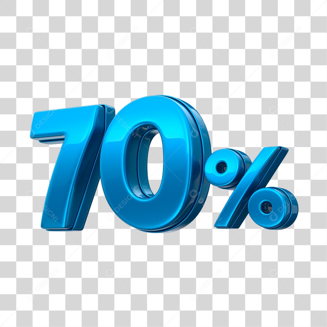 Número 3D 70% Elemento Azul Para Composição PNG Transparente