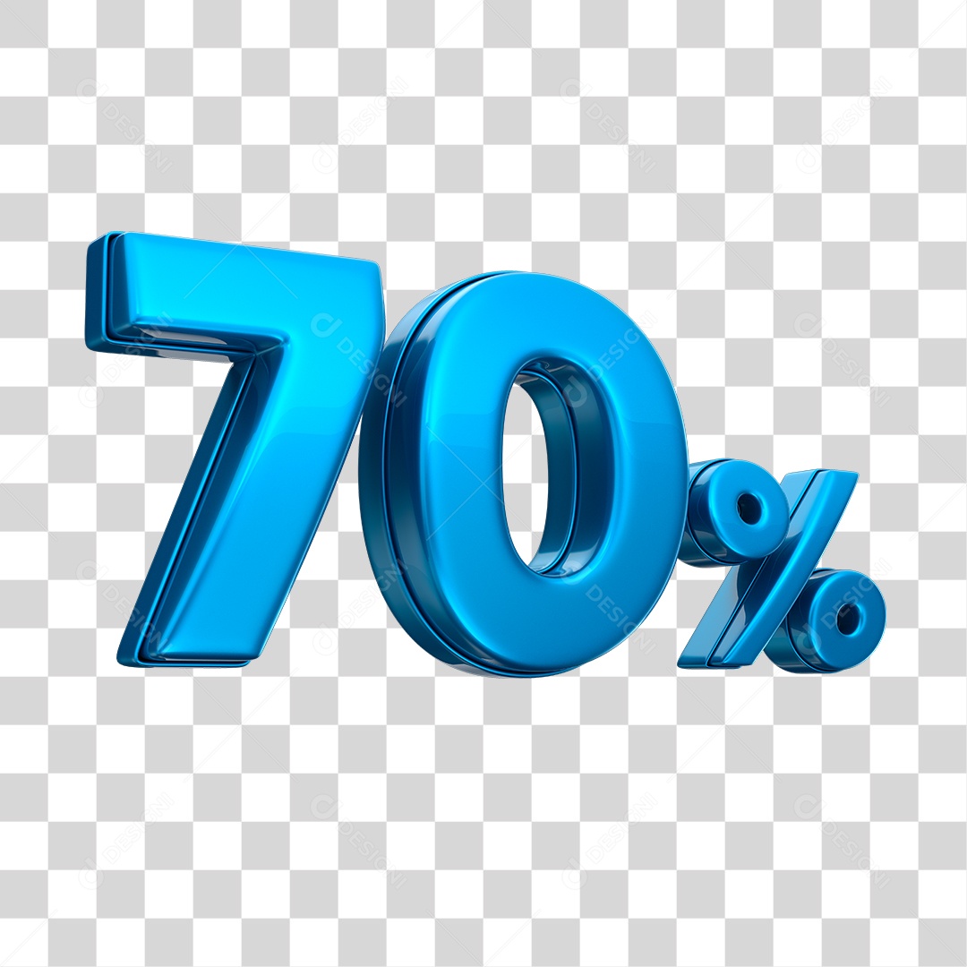Número 3D 70% Elemento Azul Para Composição PNG Transparente
