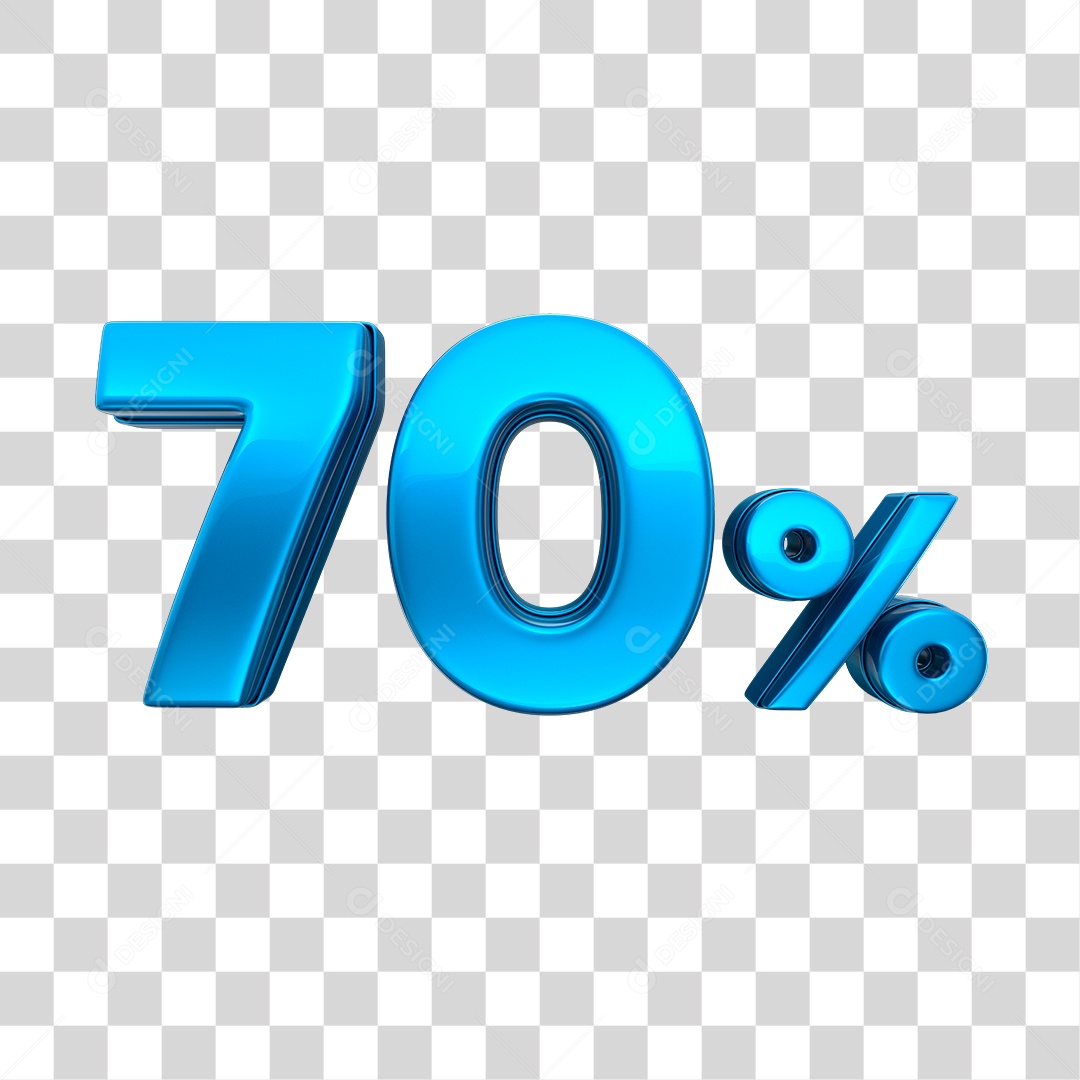 Número 3D 70% Elemento Azul Para Composição PNG Transparente