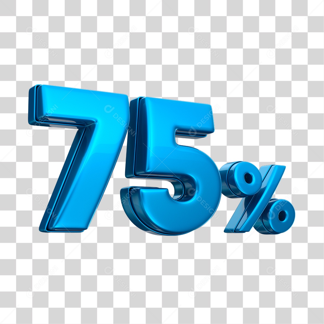 Número 3D 75% Elemento Azul Para Composição PNG Transparente