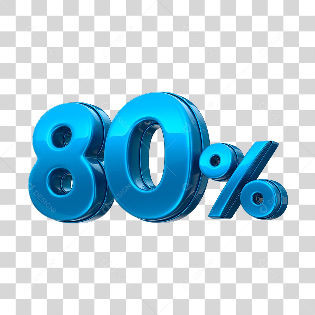 Número 3D 80% Elemento Azul Para Composição PNG Transparente