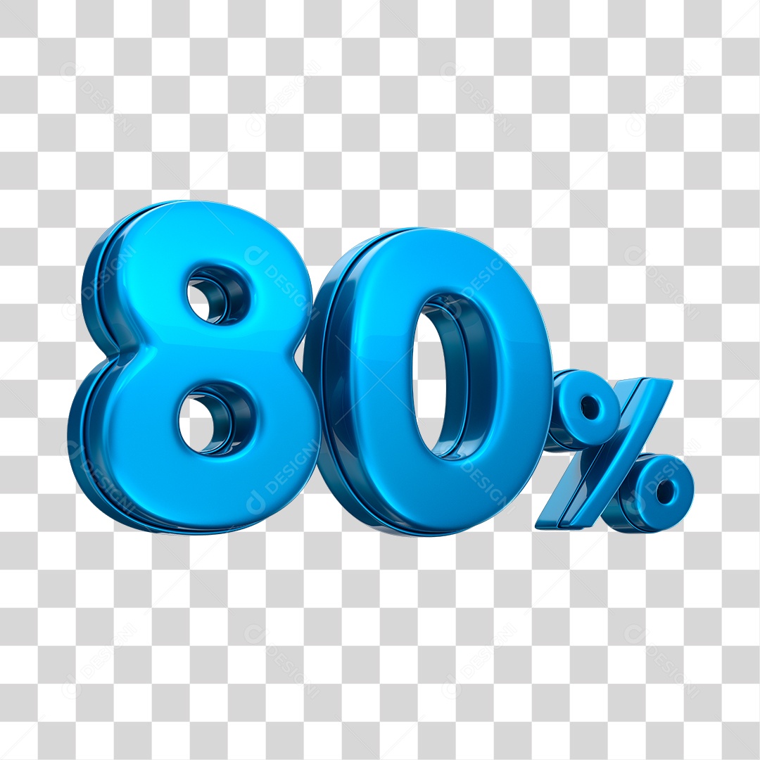 Número 3D 80% Elemento Azul Para Composição PNG Transparente
