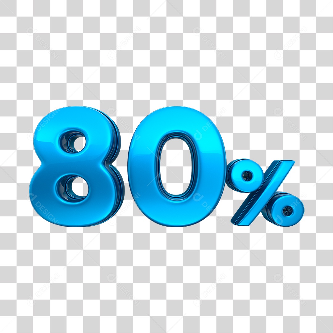 Número 3D 80% Elemento Azul Para Composição PNG Transparente