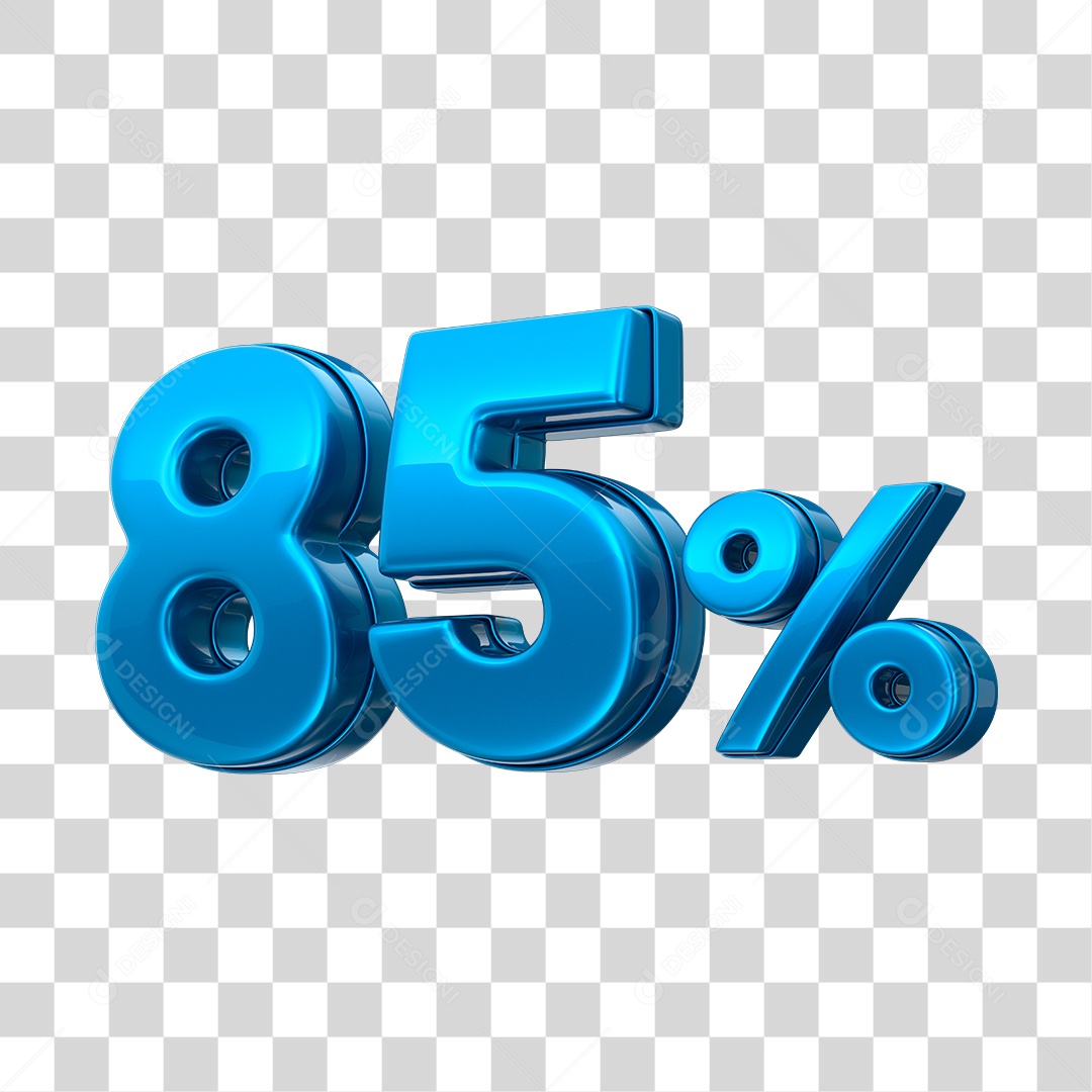 Número 3D 85% Elemento Azul Para Composição PNG Transparente