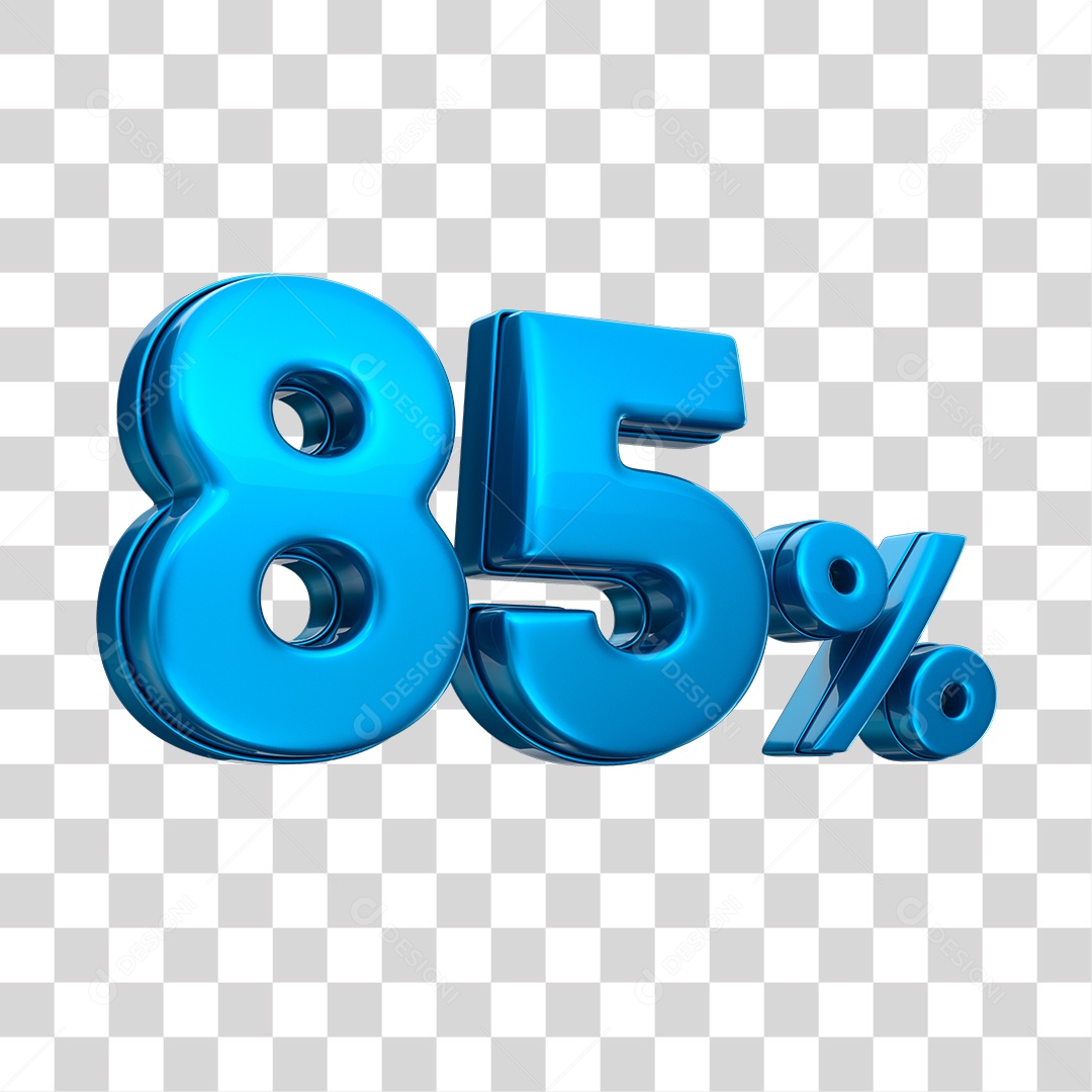 Número 3D 85% Elemento Azul Para Composição PNG Transparente
