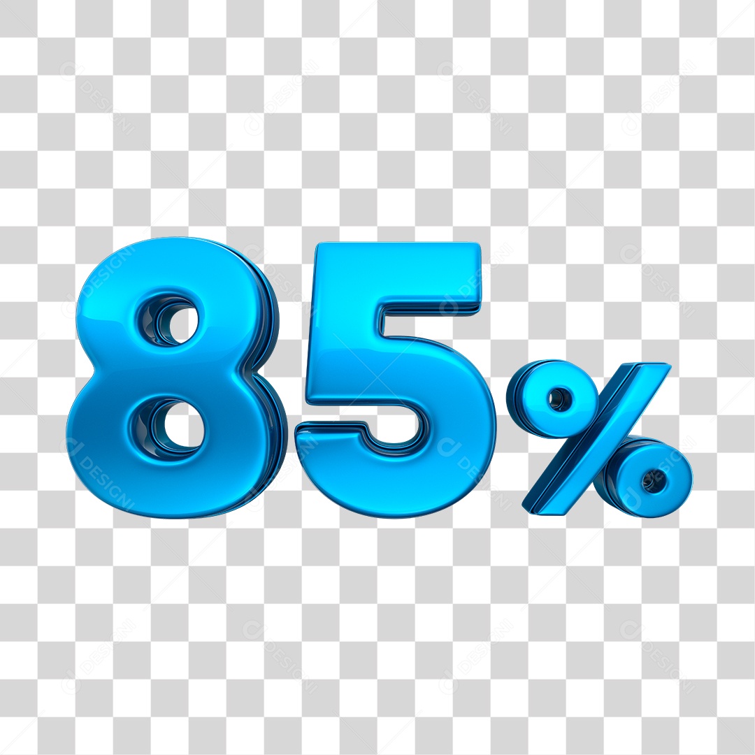 Número 3D 85% Elemento Azul Para Composição PNG Transparente
