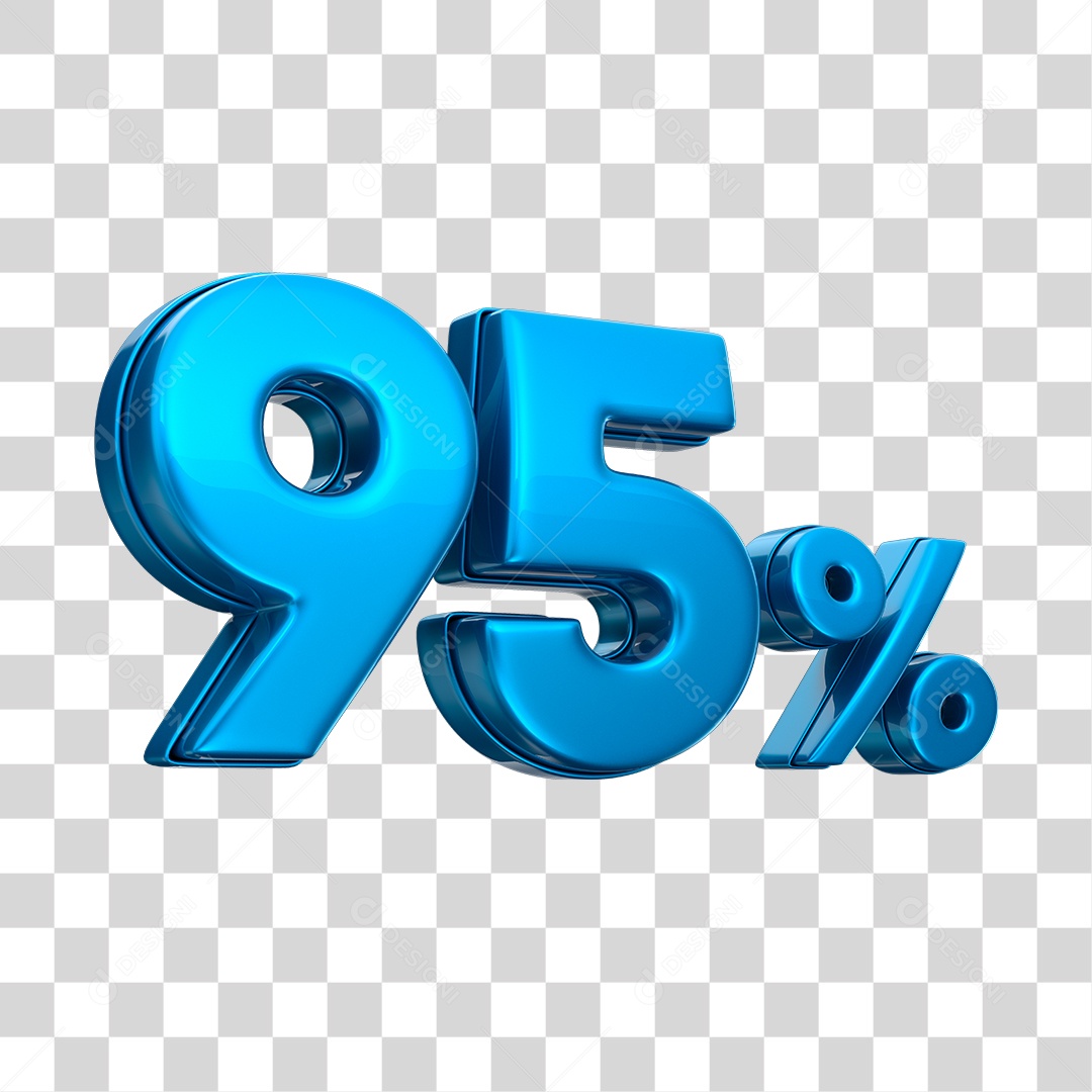 Número 3D 95% Elemento Azul Para Composição PNG Transparente