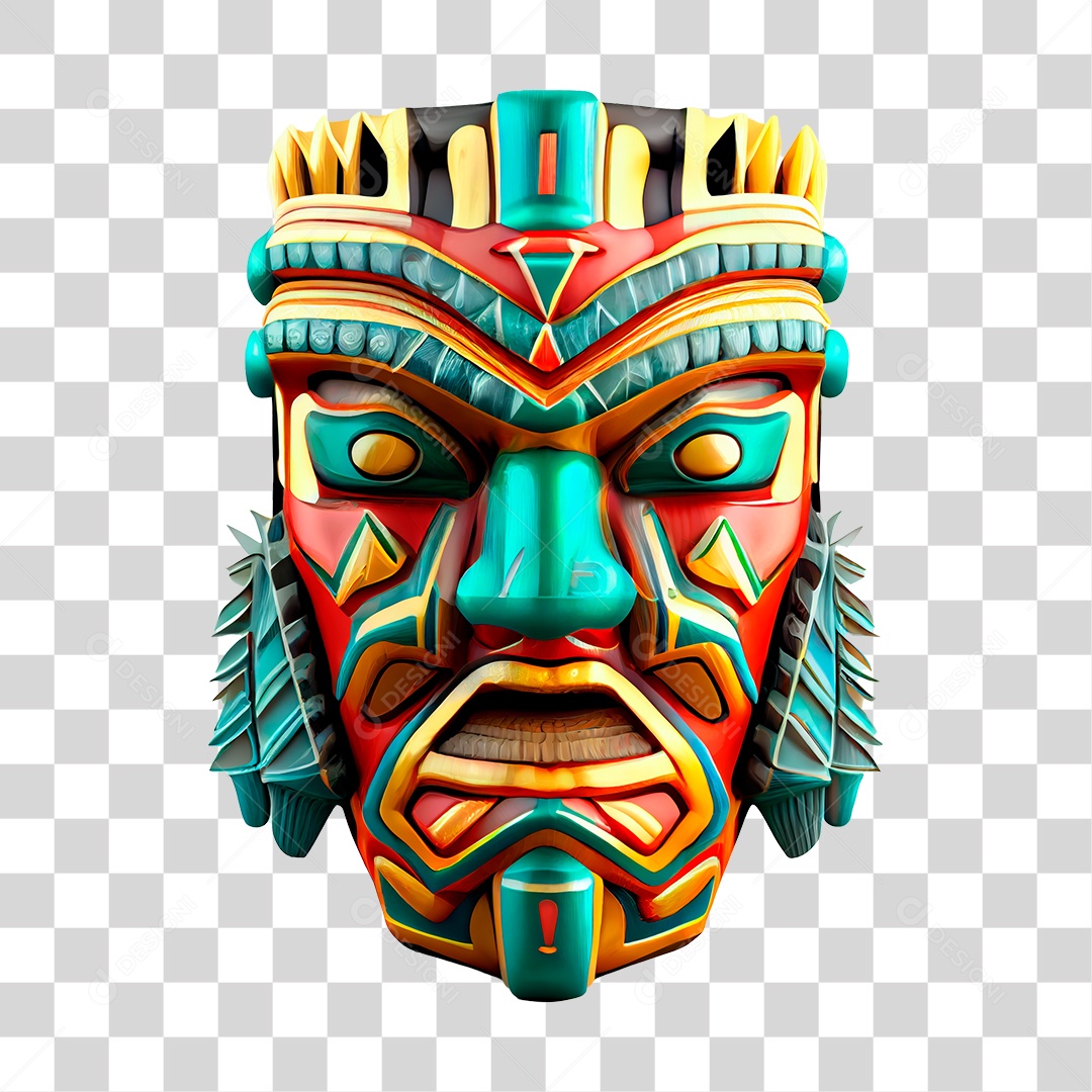 Totem Havaiano De Madeira Colorido Elemento 3D Para Composição PNG Transparente