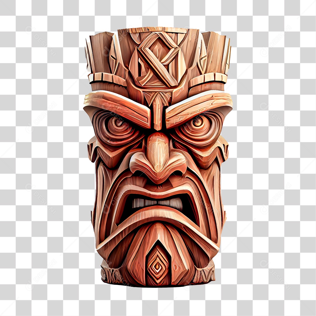 Totem Havaiano De Madeira Elemento 3D Para Composição PNG Transparente