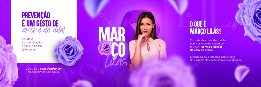 Banner Março Lilás Conscientização e Combate ao Câncer de Colo de Útero Social Media PSD Editável