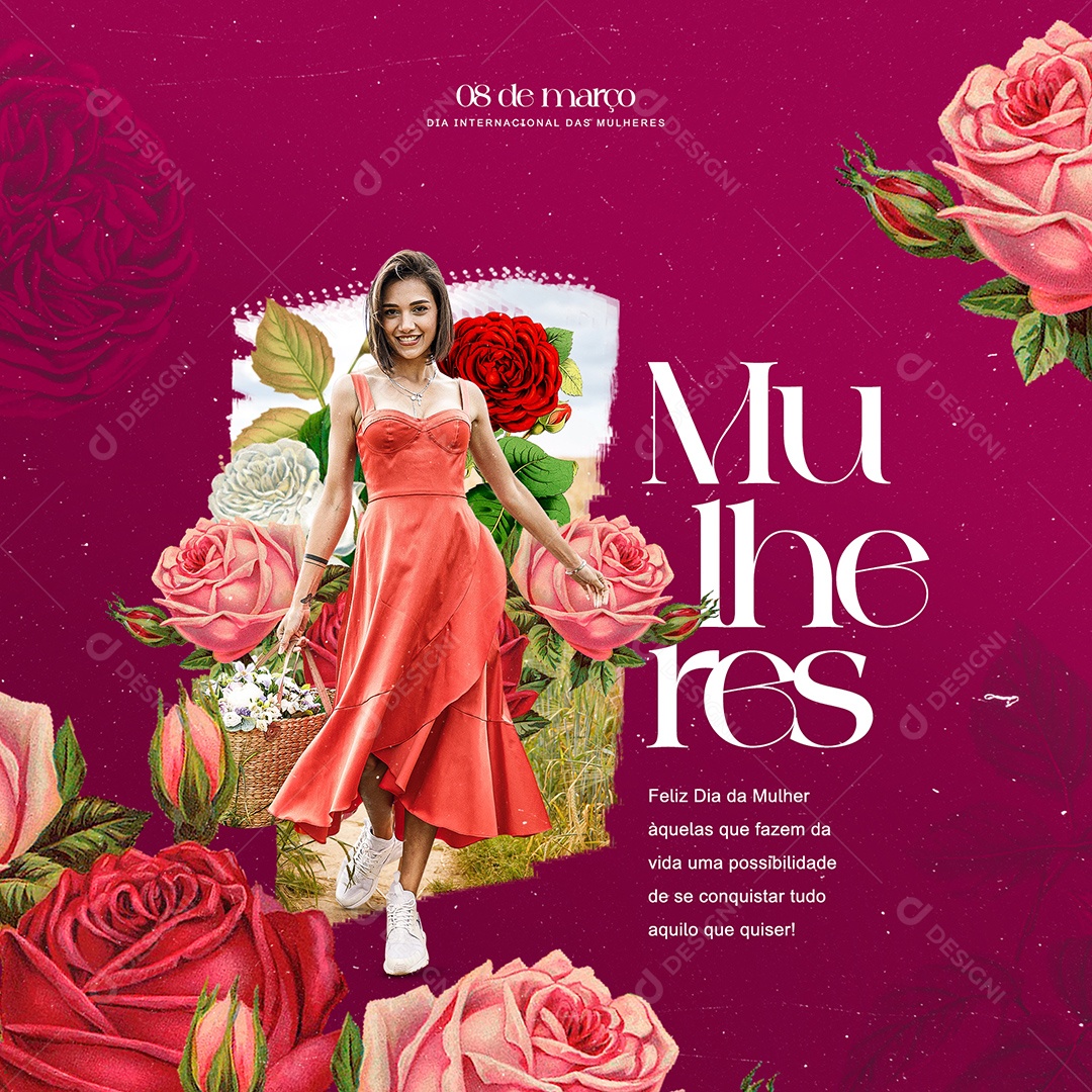Feliz Dia da Mulher 08 de Março Social Media PSD Editável