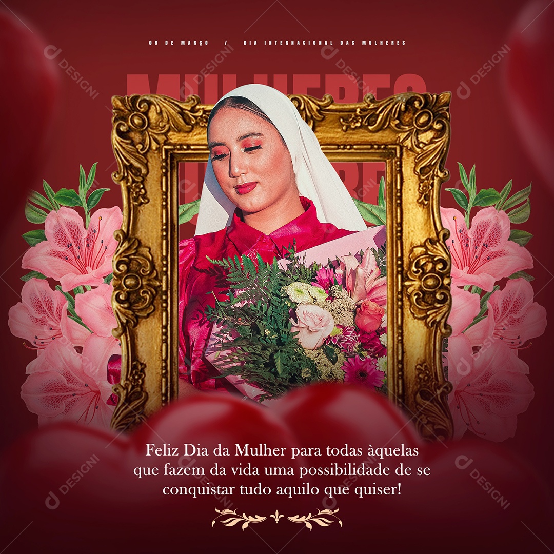 Feliz Dia da Mulher 08 de Março Social Media PSD Editável