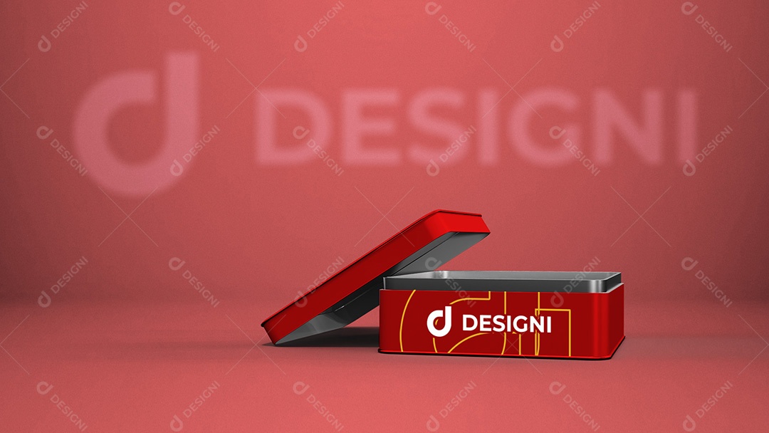 Mockup De Caixa Metálica Vermelha PSD Editável