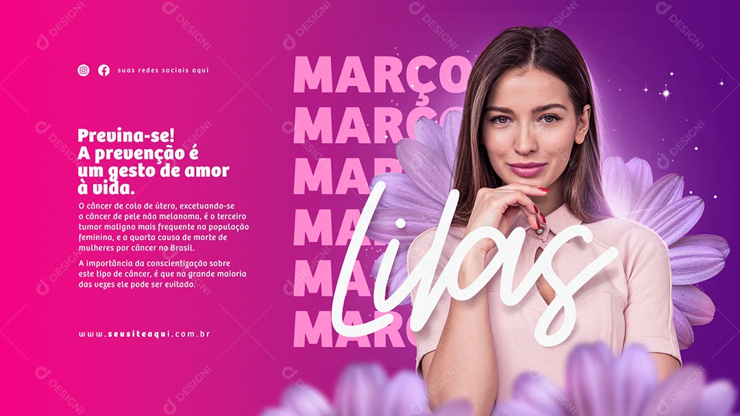 Banner Março Lilás Mês da Conscientização e Combate ao Câncer de Colo de Útero Social Media PSD Editável