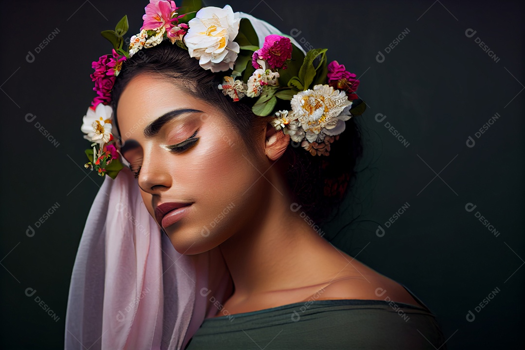 Linda mulher árabe com arco de flores no cabelo