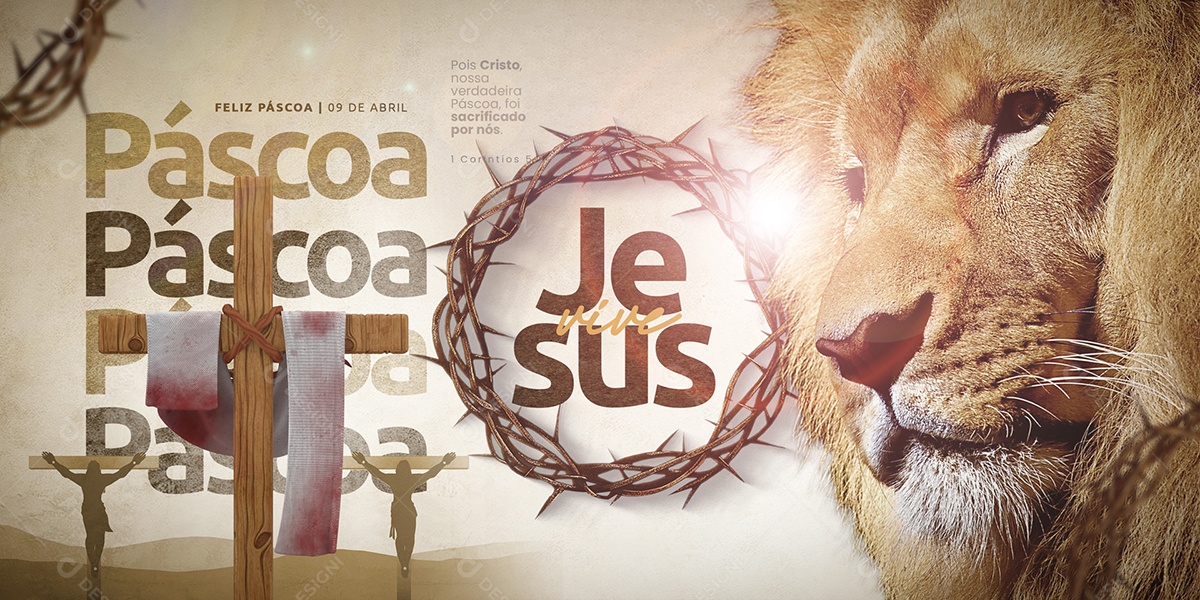Pois Cristo, Nossa Verdadeira Páscoa, Foi Sacrificado Por Nós. Páscoa Cristã Carrossel Social Media PSD Editável