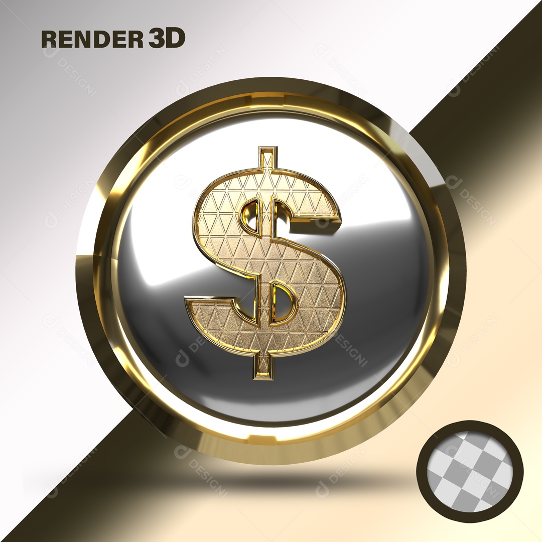 Elemento 3D Para Composição Moeda Dourada Com Cifrão PSD