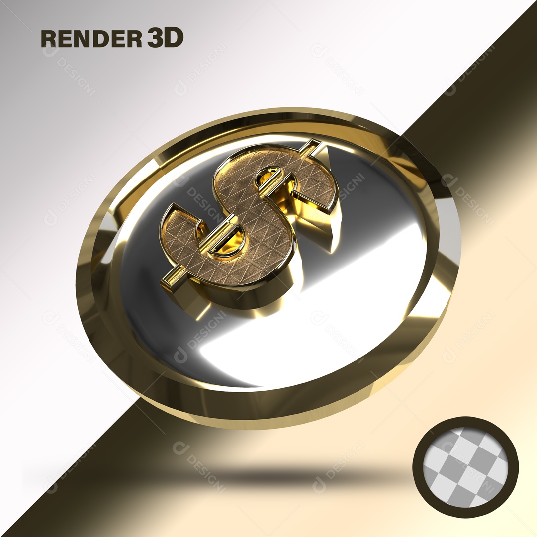 Elemento 3D Para Composição Moeda Dourada Com Cifrão PSD